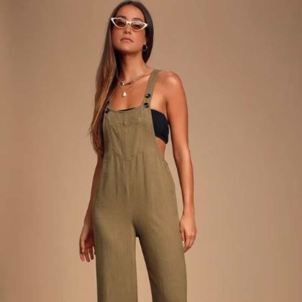 Olive Green Wide-Leg Overalls